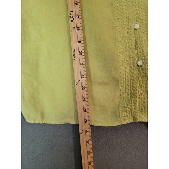 Liz Claiborne 100% Linen Yellow Button-Up Blouse Petite Large - Picture 7 of 7
